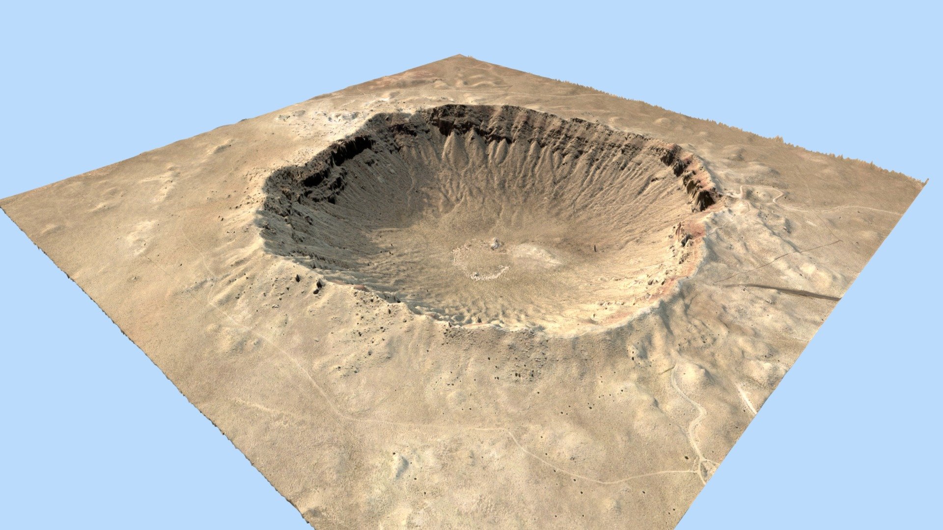 3D model of the Meteor Crater - a meteorite impact crater in the northern Arizona desert of the United States. Native file is from Blender 2.79 using standard render. Export files are available in fbx and obj formats.