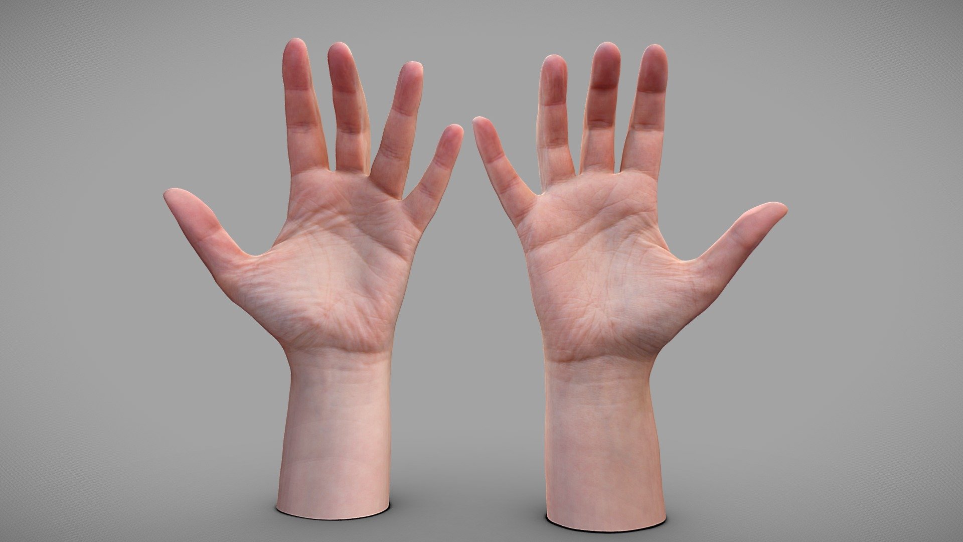 41 years old female hands.

Photos taken with A7Riv + 20mm Sony FE

Processed with Metashape + Blender + Wrap3