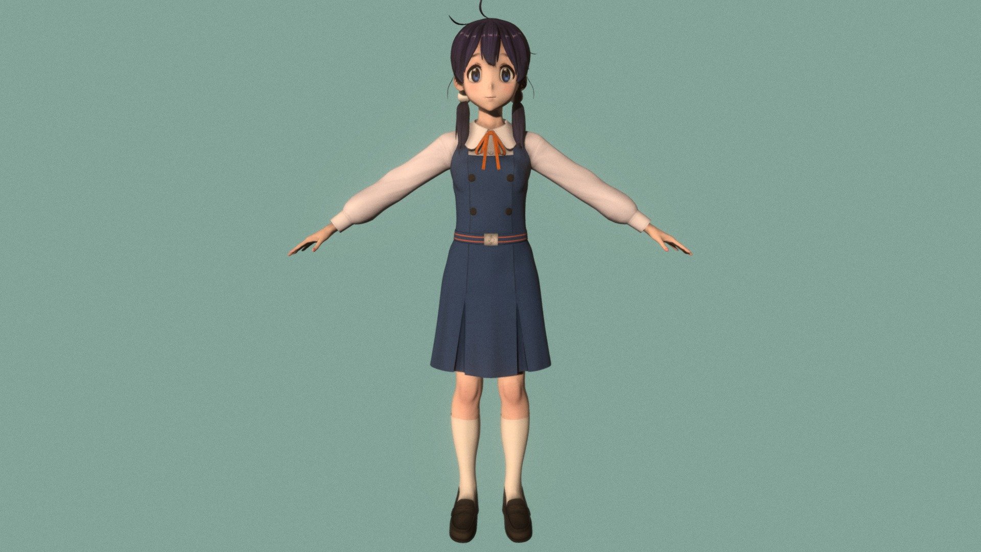 T-pose rigged model of anime girl Tamako Kitashirakawa (Tamako Market).

Body and clothings are rigged and skinned by 3ds Max CAT system.

Eye direction and facial animation controlled by Morpher modifier / Shape Keys / Blendshape.

This product include .FBX (ver. 7200) and .MAX (ver. 2010) files.

3ds Max version is turbosmoothed to give a high quality render (as you can see here).

Original main body mesh have ~7.000 polys.

This 3D model may need some tweaking to adapt the rig system to games engine and other platforms.

I support convert model to various file formats (the rig data will be lost in this process): 3DS; AI; ASE; DAE; DWF; DWG; DXF; FLT; HTR; IGS; M3G; MQO; OBJ; SAT; STL; W3D; WRL; X.

You could purchase my model at: bit.ly/41y1JDe

And I can make commission models.