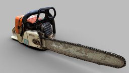 Chainsaw scan Medpoly photorealistic, chainsaw, metal, old, game-asset, medpoly, photoscan, weapon, zombie, noai