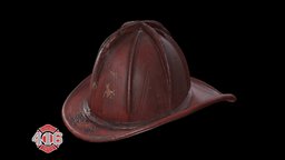 Leather Helmet hat, red, historic, leather, fighter, university, indianapolis, vintage, hard, worn, helm, rough, indy, indiana, department, protection, damage, damaged, fire, museum, old, head, scanned, battle, smoke, creaform, beat, cracks, ifd, iupui, purdue, boiled, 3d, helmet, scan, gear, history, dept