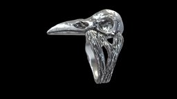 Raven Skull ring amulet jewellery, jewelry, 3dprintable, silver, raven, amulet, skull, ring, gold, raven-skull