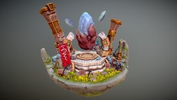 Stylized Crystal Ruins ruins, rocks, pedestal, crystal, pillars, diorama, floating-island, stair, stone, environment, handpainted-environment