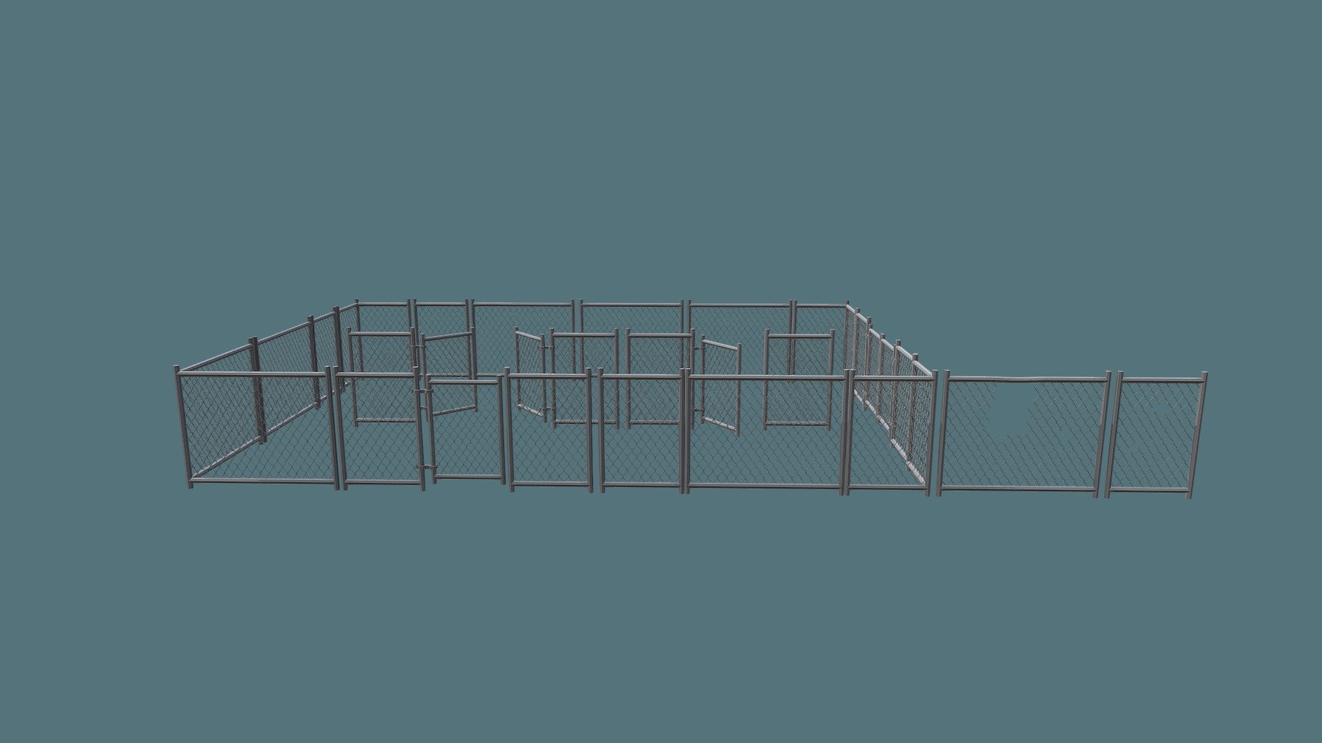 A variation of chainlink fences for setdressing. That includes gates, corners, and broken fences.