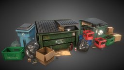 Urban Alley Trash Props Dirty urban, dumpster, trash, alley, dirty, trashcan, litter, city