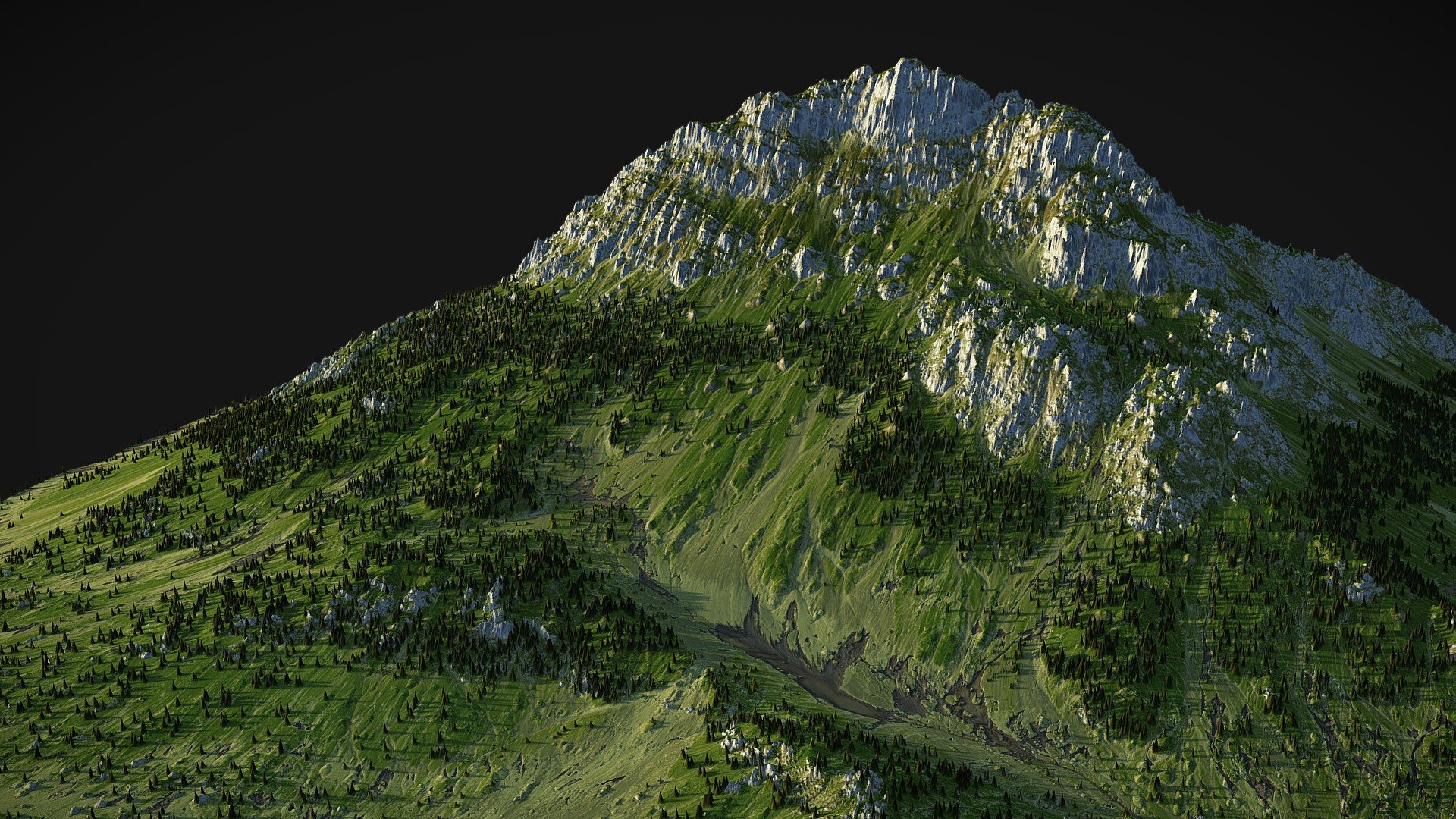 Fully Procedural Mountain created in World Machine.

included 4k textures - COLOR \ NORMAL \ LIGHT_1 \ LIGHT_2 \ FOREST

Ready for game or render!

Other assets on https://gamewarming.com/