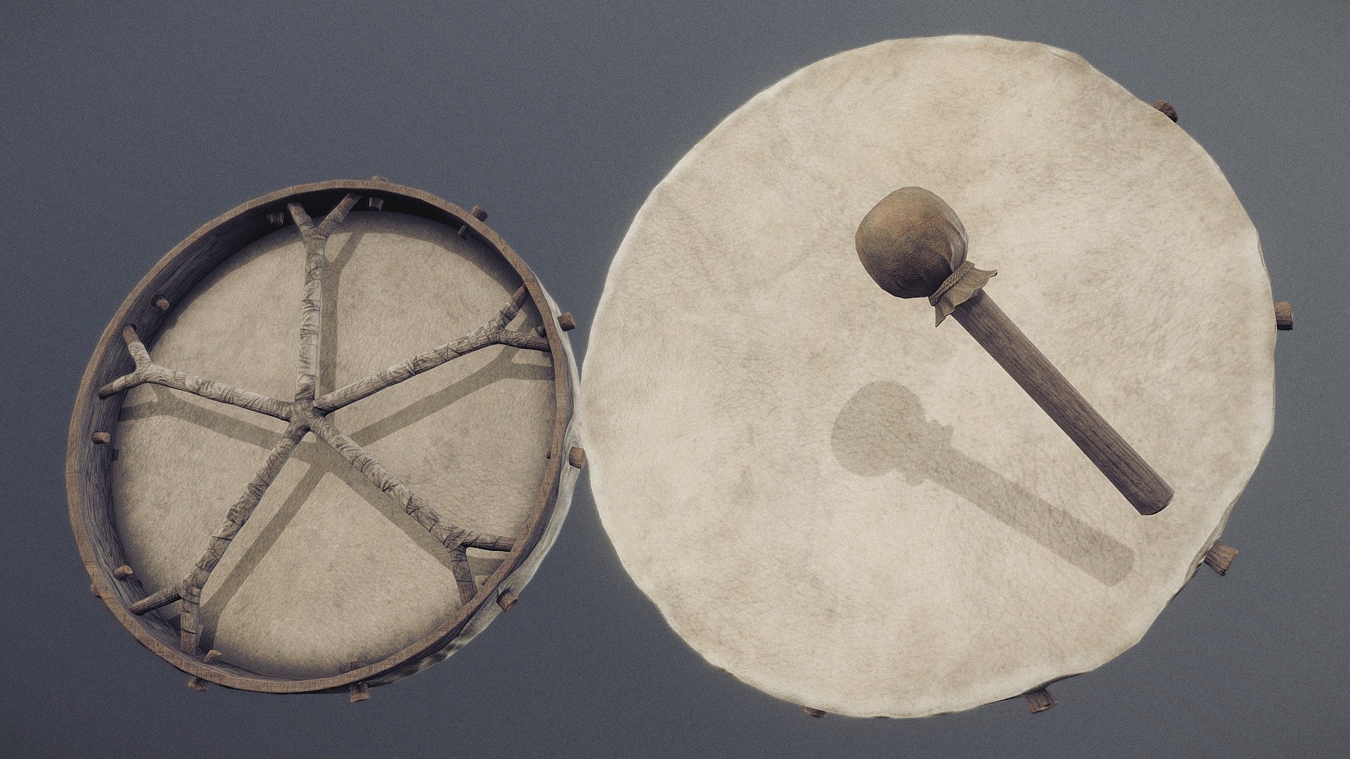 Nordic Shaman Drum

Detailed Gameready Low Poly model of an Nordic Shaman Drum and Drum Stick, with High-Quality PBR Texturing.

Fits perfect for any Viking/Medieval PBR game as Decoration, etc

The Mesh is unwrapped, and PBR Painted.

Standard Textures Base Color, Metallic, Roughness, Height, AO, Normal, Maps

Unreal 4 Textures Base Color, Normal, OcclusionRoughnessMetallic

Unity 5/2017 Textures Albedo, SpecularSmoothness, Normal, and AO Maps

1 x 4096x4096 TGA Textures applied (Drum Base) 1 x 2048x2048 TGA Textures applied (Drum Stick)

Please Note, this PBR Textures Only.

Low Poly Triangles

10692 Tris 5419 Verts

File Formats :

.Max2016 .Max2015 .Max2014 .Max2013 .FBX .OBJ .3DS .DAE

If you like the music you can hear the music and all of Heldom’s other tracks on Spotify : https://open.spotify.com/artist/0xdoa2u0W7fR3GUqkZIUxD?si=09ryVdizSDGY7umi7SDinA