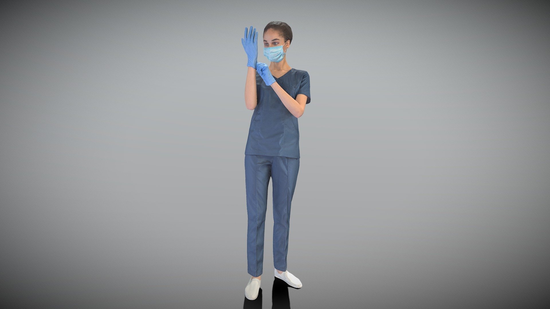 This is a true human size and detailed model of a beautiful young woman of Caucasian appearance dressed in a medical uniform. The model is captured in typical professional pose to perfectly match a variety of architectural and product visualizations, be used as a background or mid-sized character in advert banners, professional products/devices presentations, educational tutorials, VR/AR content, etc.

Technical specifications:




digital double 3d scan model

150k &amp; 30k triangles | double triangulated

high-poly model (.ztl tool with 4-5 subdivisions) clean and retopologized automatically via ZRemesher

sufficiently clean

PBR textures 8K resolution: Diffuse, Normal, Specular maps

non-overlapping UV map

no extra plugins are required for this model

Download package includes a Cinema 4D project file with Redshift shader, OBJ, FBX, STL files, which are applicable for 3ds Max, Maya, Unreal Engine, Unity, Blender, etc.

3D EVERYTHING

Stand with Ukraine!