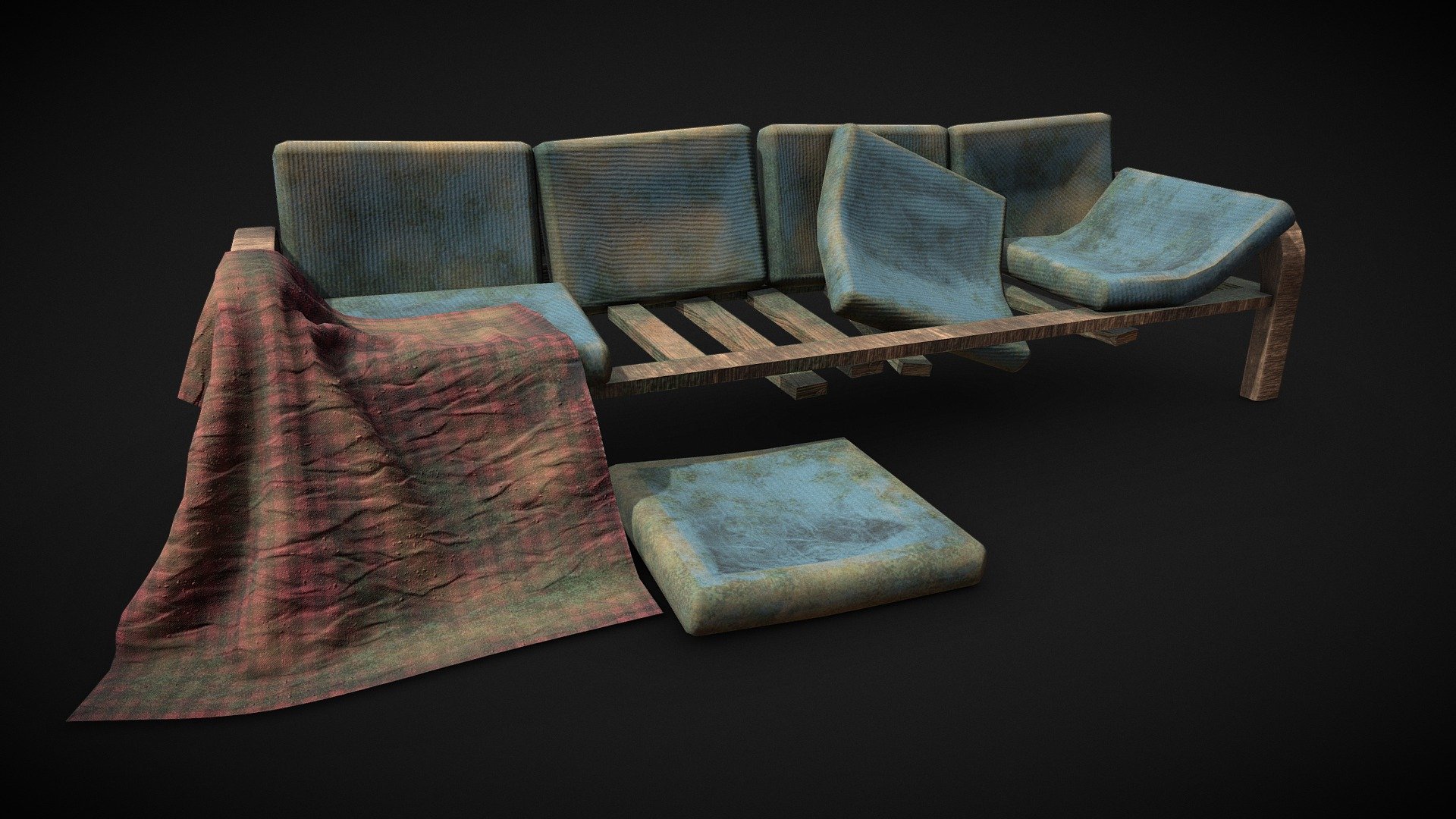This is an Abandoned Sofa which can be used as required . This asset was modelled in maya and textured in Substance painter. To see more Work please visit my instagram profile : https://www.instagram.com/art.rajat/?hl=en Stay tuned for more exciting upcoming 3D models .... 
&amp; feel free to suggest what you want to get next :D