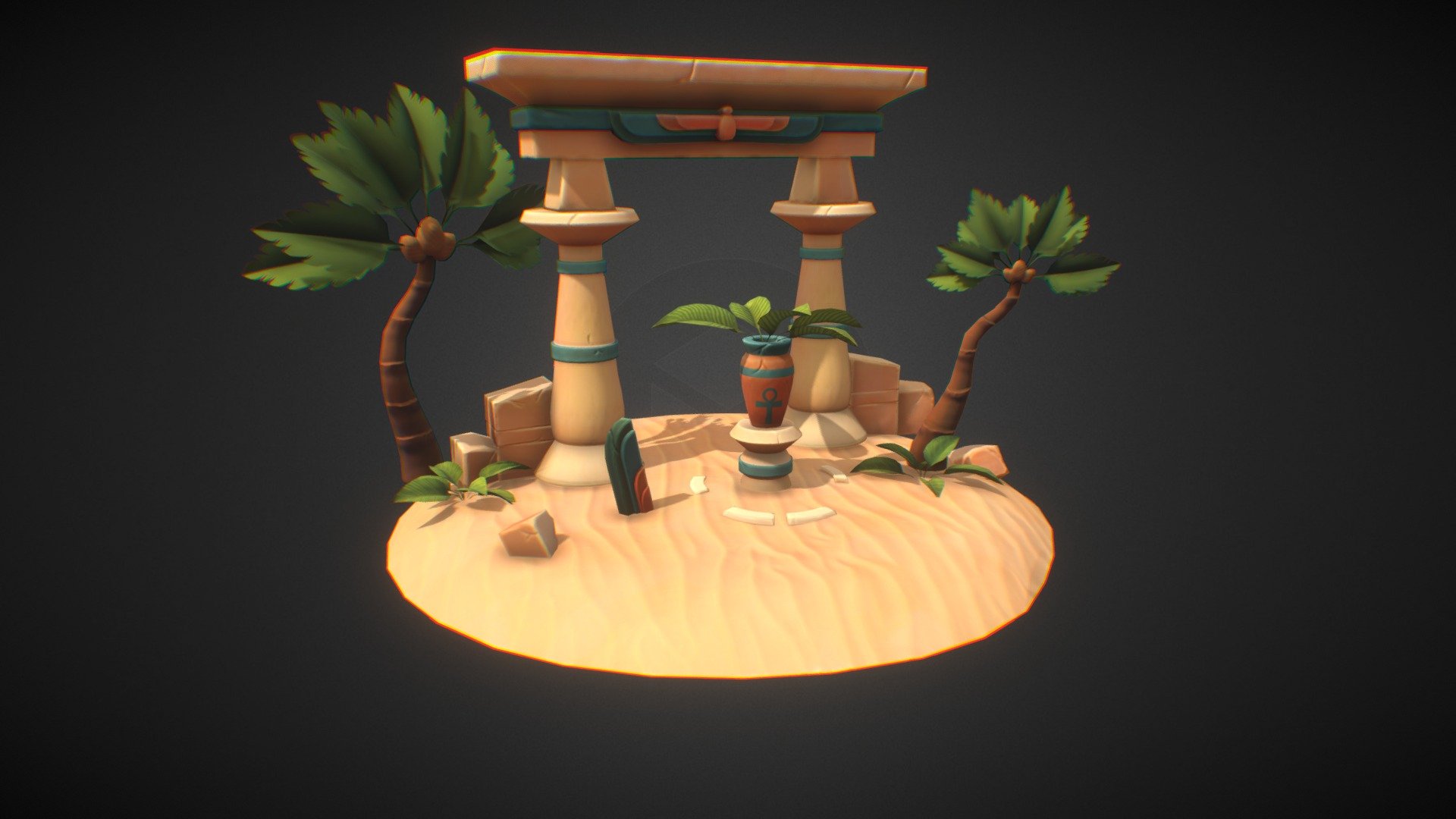 Simple game ready egypt scene made in Blender,Zbrush,Subtance Painter,Photoshop and Marmoset

Concept by @Curlscurly https://sketchfab.com/curlscurly