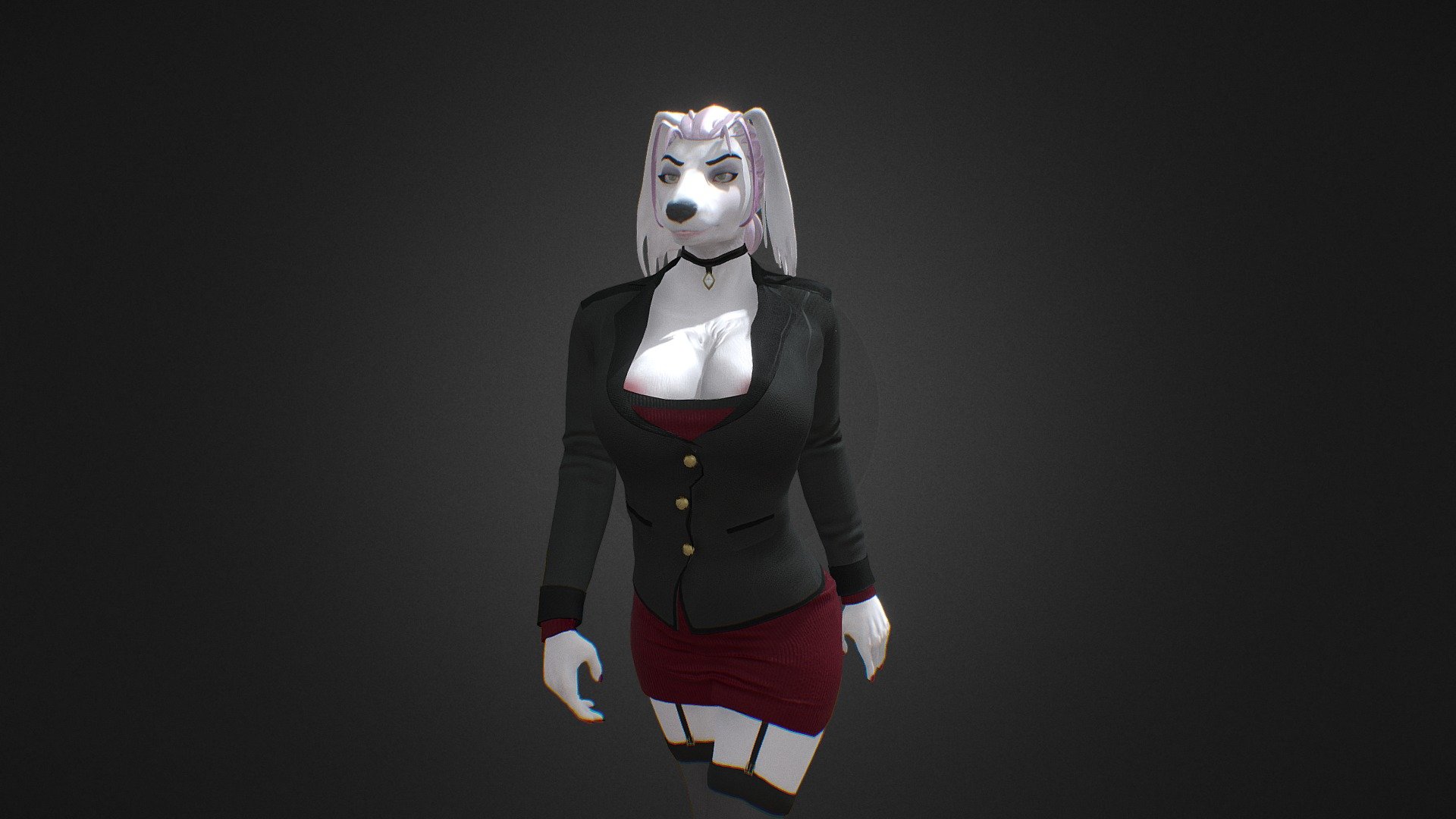 This is a 3D middle poly stylized character for PC NSFW game “Clarity” that is currently in development. Character is designed and created by me for this game. Model also includes naked body with “additionals” for story and gameplay purposes. Current model features only “Walk cycle” due to my software limitations. 
My pipeline for creation: 
1. Photoshop, 2d concept art + final references; 
2. Zbrush, high poly model with details;
3. Maya, retopology, UV maps; 
4. Substance Painter + Photoshop, PBR textures; 
5. Maya, rigging and animation. Final result is being used within Unity engine.