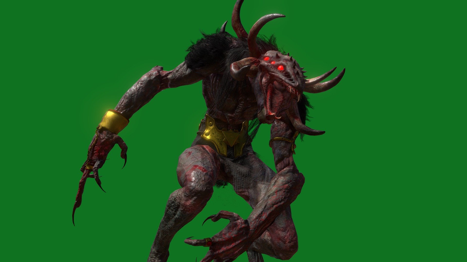 An Hybrid Celtic/Turkish demon made for game, inspired by the lesser key of Solomon with a side of Lovecraft.
Celtic Demon Beast is a game ready boss like character, it is composed of 8 Uv Sets and 12 Materials, 7 sets of 4K textures and 1 set of 2k textures all at Targa format but the hair, wich is PNG. It contains an Fbx and Obj format plus the original (.blend) file.
To see the actual resolution of its textures and more info you may enter here:
https://www.artstation.com/artwork/nYW8J4