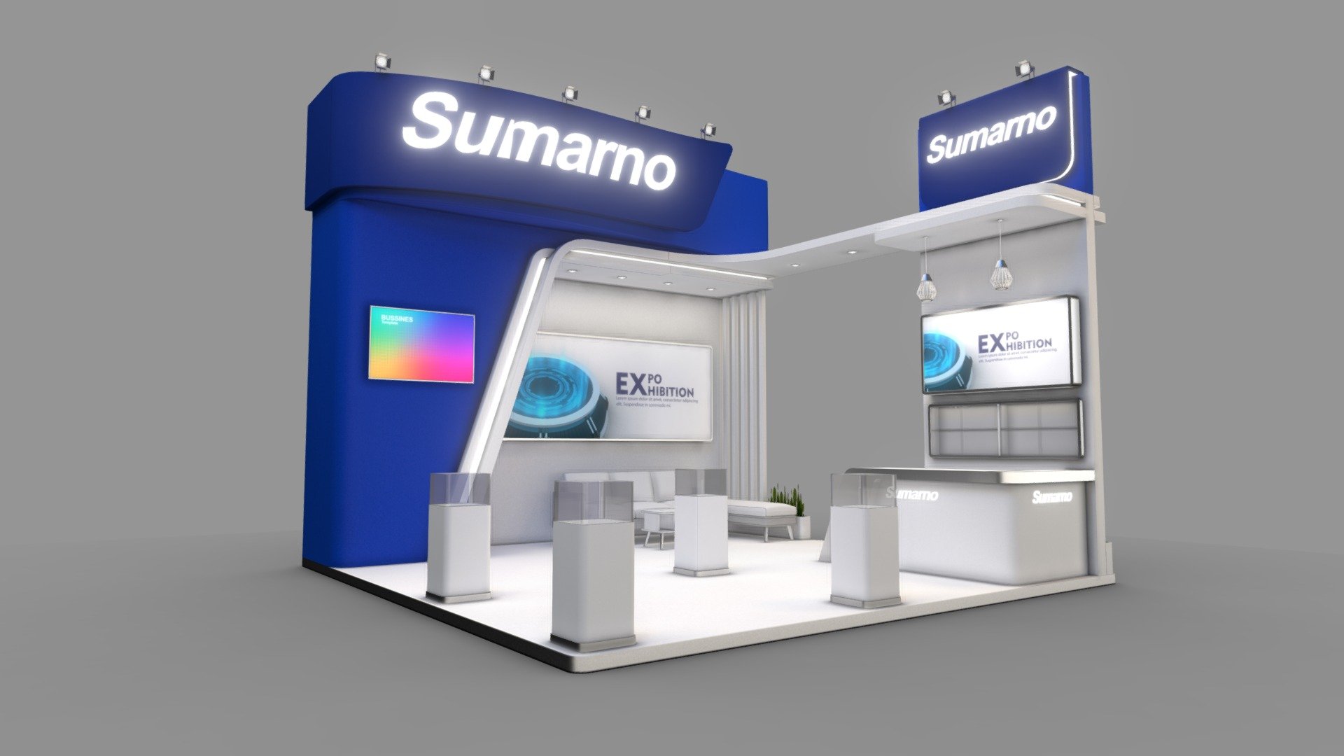 Virtual Booth
Exhibition stand design 3d model
6x6m / 36 Sqm / 3 Exposed sides / max Height: 5.2m

Format Conversion:
1. Autodesk 3Ds max 2018 / V ray 3.60.03 (Native)
2. Autodesk 3Ds max 2015 / Default scanline
3. Fbx Format
4. Obj Format