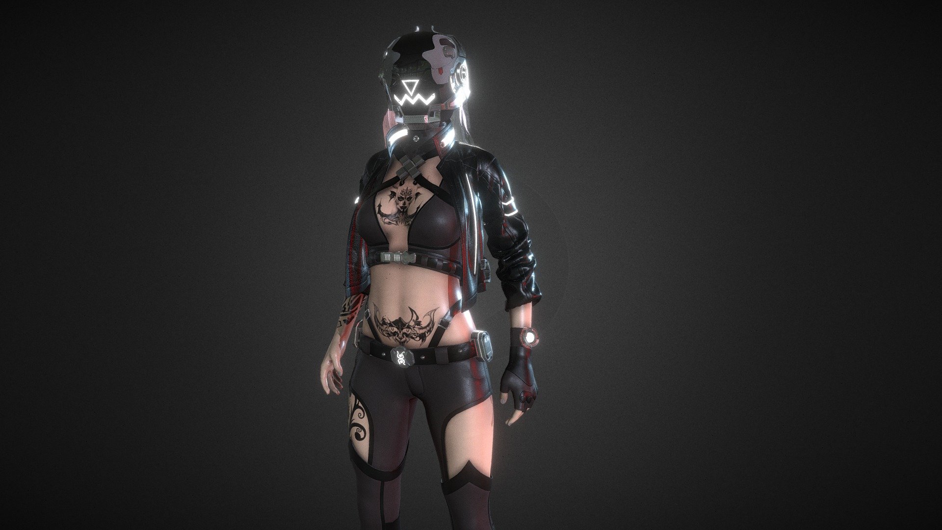 a cyberpunk  projec modling done in blender uv in blende refrence from diffrent cyberpunk  image texture in substance painter cloth in marvelous designer