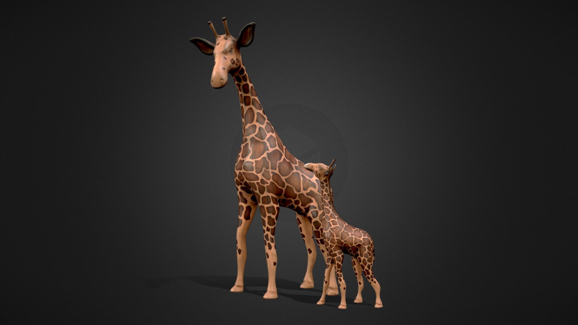 A mother giraffe taking her daughter on a walk!

These giraffe statues bring a handmade feel with its wooden textures, creating a cozy atmosphere. ideal to use as decoration pieces, composition and story telling elements for a variaty of scenes.

This model contains clean topology, allowing simple deformation in order to be able to pose however needed. Considering its low polycount, it is suitable for game engines, but it also can be subdivided to be used on offline renderings suites.

By purchasing, you'll have acess to the base model as well, which is the giraffe on a neutral pose. You can check it here: https://shorturl.at/sHIUW

Please, check my portfolio pages at:
https://www.behance.net/VictorAguiar
https://www.artstation.com/victoraguiar
