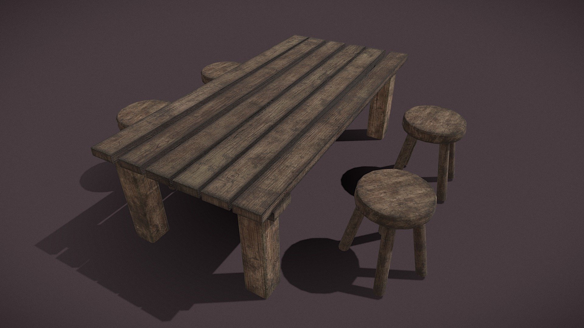 Tavern Table and Stool 3D Model

Includes 1 Table and 1 Stool Model. PBR Textures in 4096 x 4096 Table and Stool are seperate Materials.