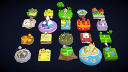 Low Poly Worlds Islands Exteriors Pack 5 tree, world, portal, landscape, forest, ice, exterior, mountain, island, props, science, rocket, nature, crypt, volcano, waterfall, architecture, blender, lowpoly, city, wood, fantasy, modular, space, environment, noai