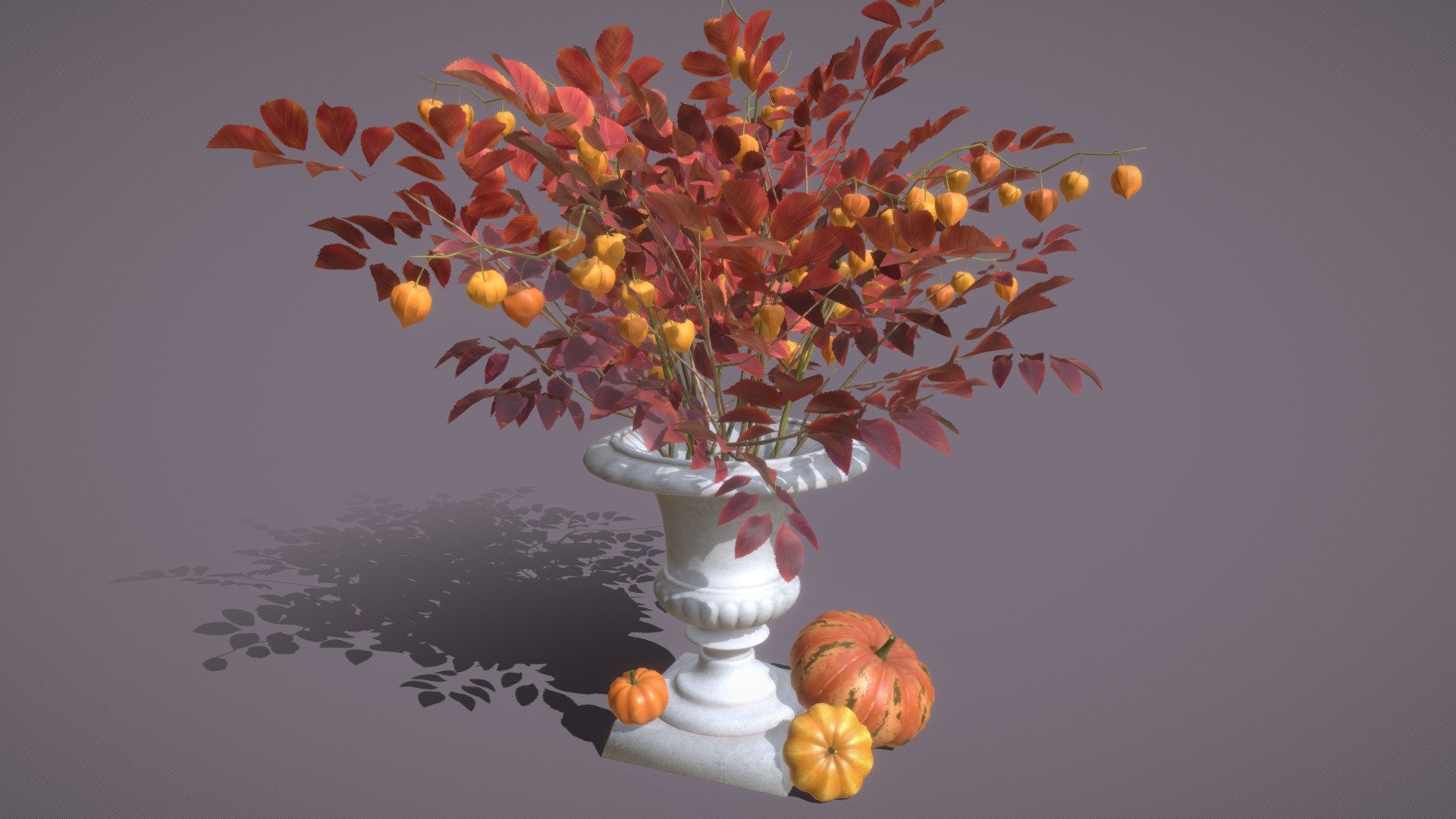 Detailed model of an bouquet with red fall leaves, branches of physalis and pumpkins.
A bright and expressive bouquet will be a wonderful autumn decoration both indoors and outdoors.

And also will add Halloween vibes to your 3D project, game or metaverse:)


Video about the model


Model info



quads clean topology, 28k faces

clean unwrapped UV

4 sets of texture maps (BaseColor, Metallic, Roughness, Normal) in 4K and 2K resolution

4 materials

ready to use in blend, fbx and obj format

Built with Blender. Origin Blender file attached


Thanks for watching^.^
If you have problems with the purchase you can find me by email tochechkavhoda@gmail.com on other services: cgtrader, booth, unity assetstore.

Have questions about the model? Mail me: tochechkavhoda@gmail.com