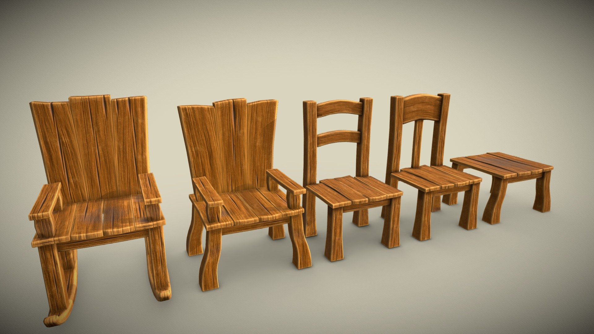 Set of stylized furniture chair armchair bench PBR low-poly game ready Polygons 462 Vertices 492