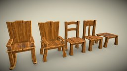 Set of stylized furniture chair armchair bench P armchair, bench, set, rocking, furniture, otherworld, substancepainter, substance, chair, house, stylized, interior, of