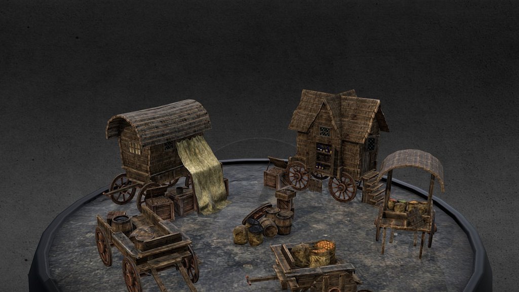 Empire Merchant Cart Examples created out of the kitbash model set so teh inhouse artists could see how the elements could be combined , these were created for Creative Assembly’s Warhammer - Total War game , all assets where create by myself.