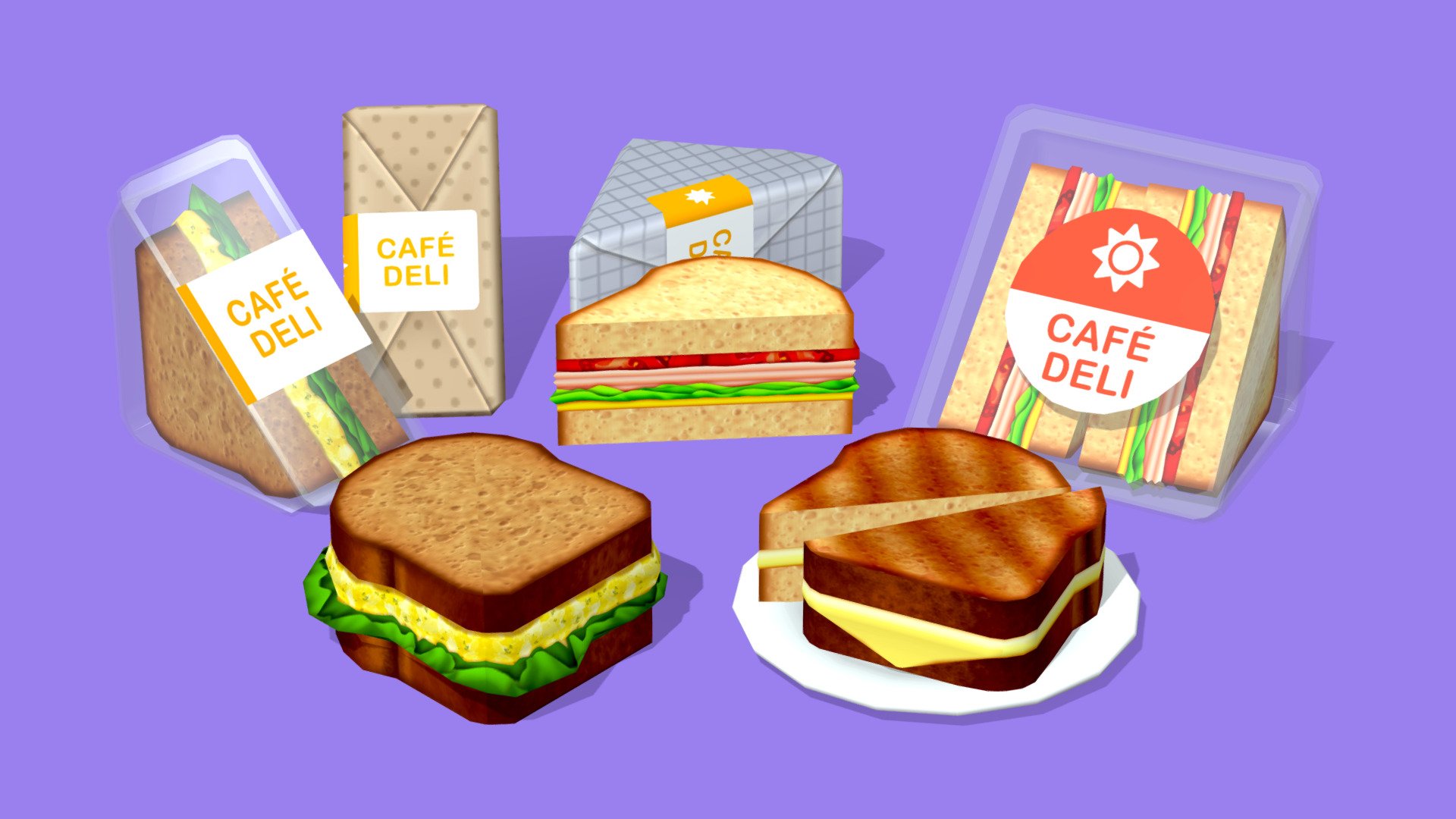 Deli Sandwiches I modeled for a cafe asset pack.




All models are low-poly, modular and hand-painted

Modeled in Maya and painted in Photoshop and Substance Painter
