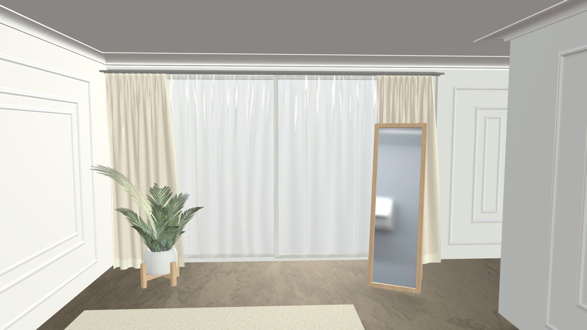 Rustic style spacious living room, scaled in real world dimensions. 
Warm and bright, hope you like it.
