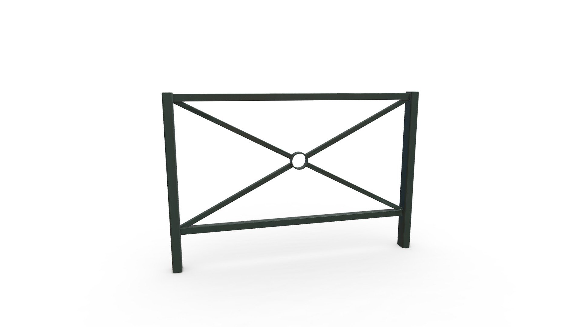 A green metal fence used alongside roads to separate pedestrians from vehicular traffic. Welded steel construction, painted glossy green. Approximately 80cm tall, 145cm wide, and 8 cm thick.

Geometry:




Quads and tris

Not subdividable

Smooth shading

Modelled to real-world scale, units: metres

Mesh is watertight

Textures:




Baked PBR textures, Color, normal, roughness. Due to the smooth shading used, the normal map is necessary for the flat surfaces of the model as well.

2048x2048 resolution (2K)

png format

Fully UV mapped with no overlap.

Created in Blender. .fbx and .blend files have textures packed (embedded in the file).