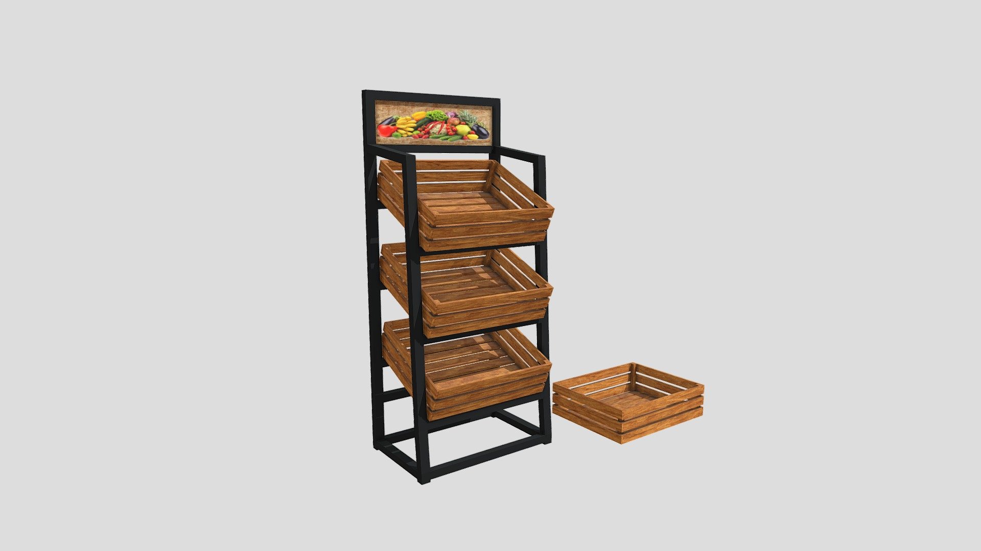 Fruit shelf - fruit boxes

Obj, Fbx, Dae, mtl, Glb, Stl ,Blend and texture (rar) file formats.

Polygons: 1352 Vertices :944.

All formats tested and working.

Assets are low poly.

Assets are fully textured (PBR), 2048x2048 .png's.

All formats tested and working.

The models are polygonal (verts and tris).

UVMapped, Low-poly 3D model.

For ease of use, objects are named logically (using the English language).

Face orientation is ok.

When importing, selecting, if necessary, you can change the size of the model.

The package includes texture and uv mapping.

Basecolor Map, Metallic Map, Roughness Map end Normal Map.

This part, while simple, has been tested with confidence and peace of mind that it can be downloaded.