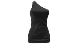 Female One Shoulder Mini Dress mini, one, club, fashion, girls, clothes, dress, realistic, real, womens, shoulder, wear, coctail, pbr, low, poly, female, black