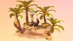 Ancient Egypt Desert Diorama plants, egypt, palm, desert, egyptian, anubis, monture, anciant, creature