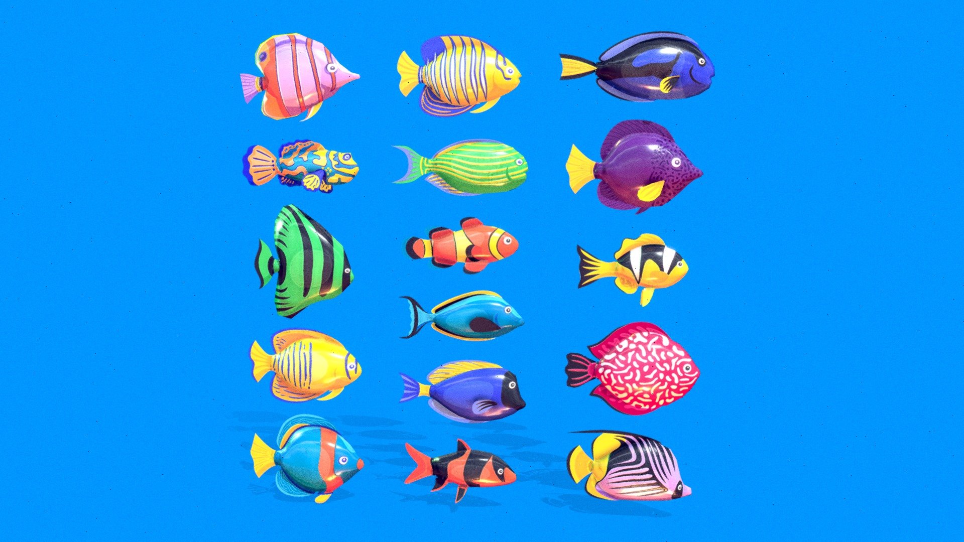 Lowpoly Fish Toon Pack

This pack is modeled and textured in Blender.  Feel free to use it in anyway you like. If you love this model you can give it a like or comment or maybe a follow? let’s be friends ^_^, you can also visit my profile for more free stuff or if you want to support me you can buy some of my paid asset. I hope you have a great day.