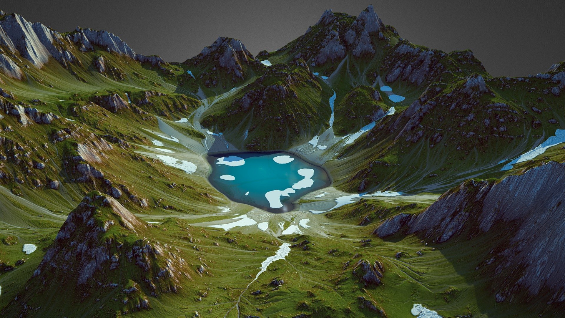 Fully Procedural Landscape created in World Machine. https://www.artstation.com/sergddd 3d model ready for your project!

-High poly and Low poly mesh

-4096pix Textures (color/light/normal/height/splat/snow and other)