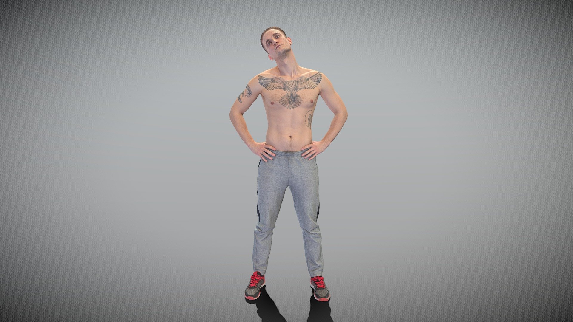 This is a true human size and detailed model of a sporty handsome young man of Caucasian appearance dressed in a sportswear. The model is captured in a casual pose to be perfectly matching to various architectural and product visualizations as a background, mid-sized or close-up character on a sport ground, gym, park, VR/AR content, etc.

Technical specifications:




digital double 3d scan model

150k &amp; 30k triangles | double triangulated

high-poly model (.ztl tool with 5 subdivisions) clean and retopologized automatically via ZRemesher

sufficiently clean

PBR textures 8K resolution: Diffuse, Normal, Specular maps

non-overlapping UV map

no extra plugins are required for this model

Download package includes a Cinema 4D project file with Redshift shader, OBJ, FBX, STL files, which are applicable for 3ds Max, Maya, Unreal Engine, Unity, Blender, etc. All the textures you will find in the “Tex” folder, included into the main archive.

3D EVERYTHING

Stand with Ukraine!