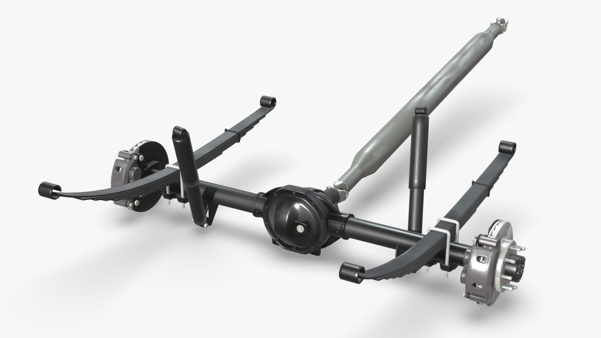 The Sketchfab marketplace has moved to FAB.com, go to NN 3D store page to get acces to all the models from this catajog.

3D model of a heavy duty axle with driveshaft, brakes and suspension.

The axle has been extensively detailed for close range shots.

The model was created with 3DS Max 2016 using the open subdivision modifier which has been left in the stack to adjust the level of detail.

There are also included HI and LO poly versions in Blender 2.9 format with textures.

Exchange files included: FBX, OBJ and 3DS, all with HI and LO subdivision versions.

Renderer: V Ray and Cycles.

MATERIALS AND TEXTURES:

The model is fully textured and UV mapped with diffuse, bump, roughness and specular maps.

All materials and textures are included and mapped in all files, settings might have to be adjusted depending on the software you are using.

Textures are in JPG format with 4096x4096 resolution.
