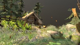 DAE Diorama - Forest Loner dae, trees, plants, river, chicken, diorama, nature, bushcraft, igp, pioneering, house