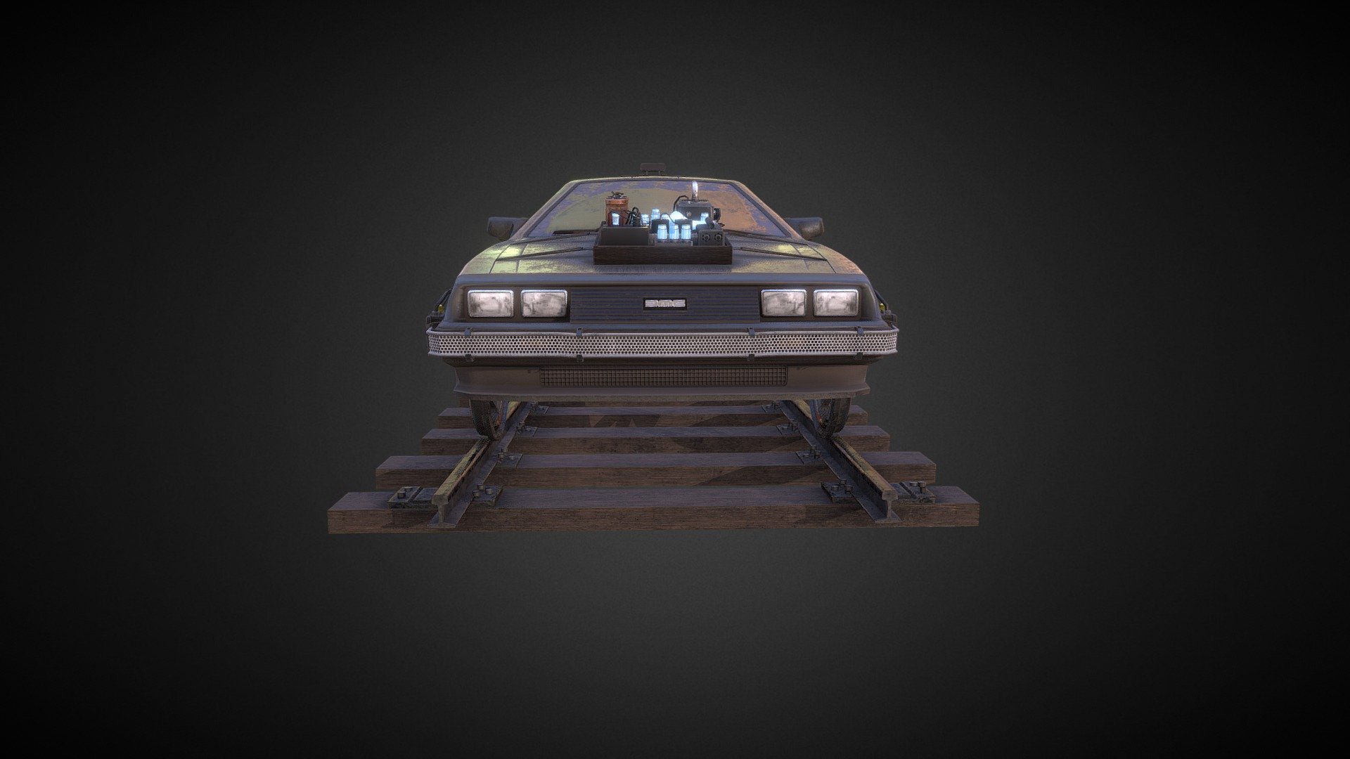 An attempt at imitating the DMC-12 from Back to the Future 3 with rail wheels. This is my first time texturizing with Substance Painter, so please comment on any possible improvements you see^^