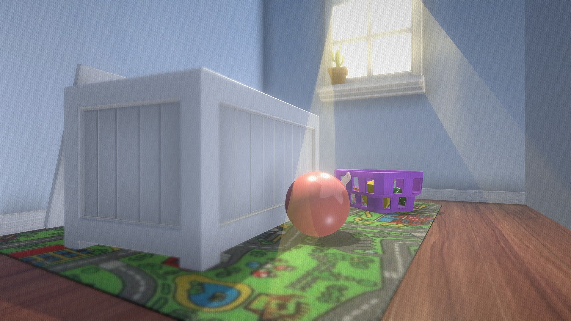 Over several assessments I have made and worked on some assets and wanted to display them, but felt that they were lacking just being on their own. Many of these assets were toy like, and I brainstormed different scenes I could fit them into.
I decided on a child's room, and built some supporting assets to build the corner of a room.
I challenged myself to complete it within a day, though I ended up using most of a second day as well. Overall it was a simple, fun scene, and a nice break from character work.

Edit: Changes to the flooring and some asset textures have been made based on feedback