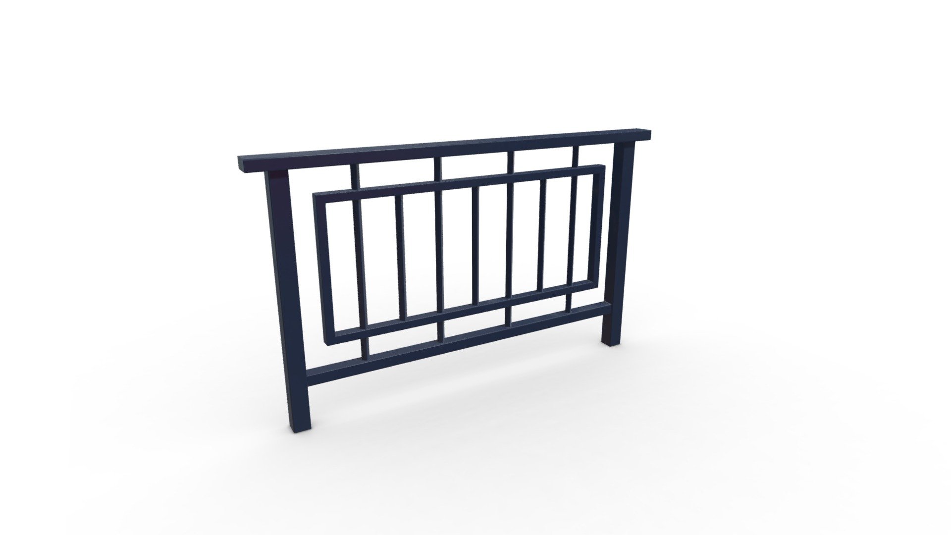 A blue metal fence used alongside roads to separate pedestrians from vehicular traffic. Welded steel construction, painted glossy blue. Approximately 85cm tall, 160cm wide, and 9 cm thick.

Geometry:




Quads and tris

Not subdividable

Smooth shading

Modelled to real-world scale, units: metres

Mesh is watertight

Textures:




Baked PBR textures, Color, normal, roughness. Due to the smooth shading used, the normal map is necessary for the flat surfaces of the model as well.

2048x2048 resolution (2K)

png format

Fully UV mapped with no overlap.

Created in Blender. Textures are embedding in file formats that support it.