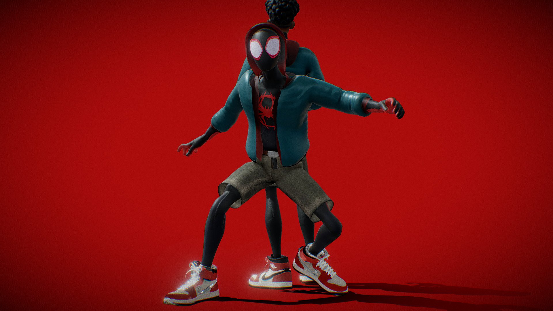 Model:
https://bsas.artstation.com/store/zAlO2/miles-morales-spiderman-pbr-animated-model-low-poly 

Miles Morales fan art from Spider-Man: Across the Spider-Verse

Textured
Mapped
Rigged
Animated

PBR: Model rigged and textured ready for animating

Textures Formats: 2k

Zip file contains: Blender, iavatar and fbx format + textures.

Test animation included

If you have any questions please don’t hesitate to contact me. 
I will respond you ASAP.
I encourage you to check my other 3D models.