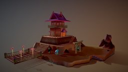 Japanese Castle Outpost castle, thriller, studentproject, maya, japanese