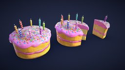 Stylized Birthday Cake - Low Poly food, toon, cute, cake, pie, bake, candle, party, baked, eating, candles, candlestick, eat, supermarket, stylised, birthday, bakery, foods, celebrate, stilized, caketopper, sprinkles, birthday-cake, baker, glaze, cakes, cake-topper, stilised, birthdaycake, food-and-drink, cartoon, download, baked-goods, birthday-party, bakery-products, bakeryshop, bakeryscene