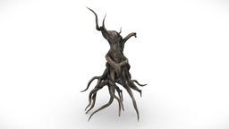 Fantasy Forest Tree Stump B - Scary Dead Roots trees, tree, plant, landscape, abandoned, forest, grass, plants, mud, post-apocalyptic, dead, leaf, outdoor, foliage, bark, realistic, nature, decay, psychedelic, meadow, fog, botanical, dark, horror