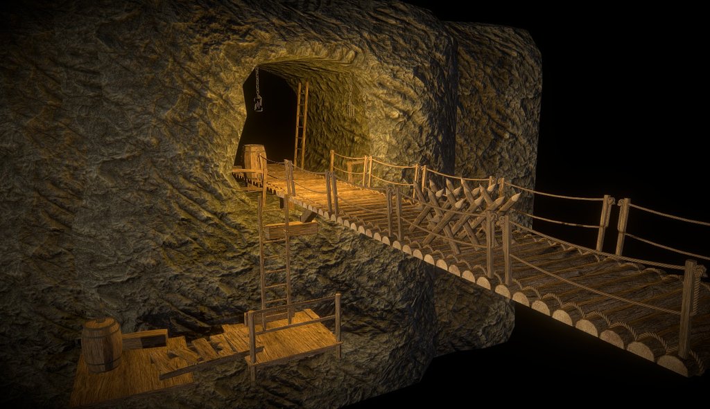 An example cave and bridge scene built with the assets from Wood Fortress - -link removed-#!/content/46729