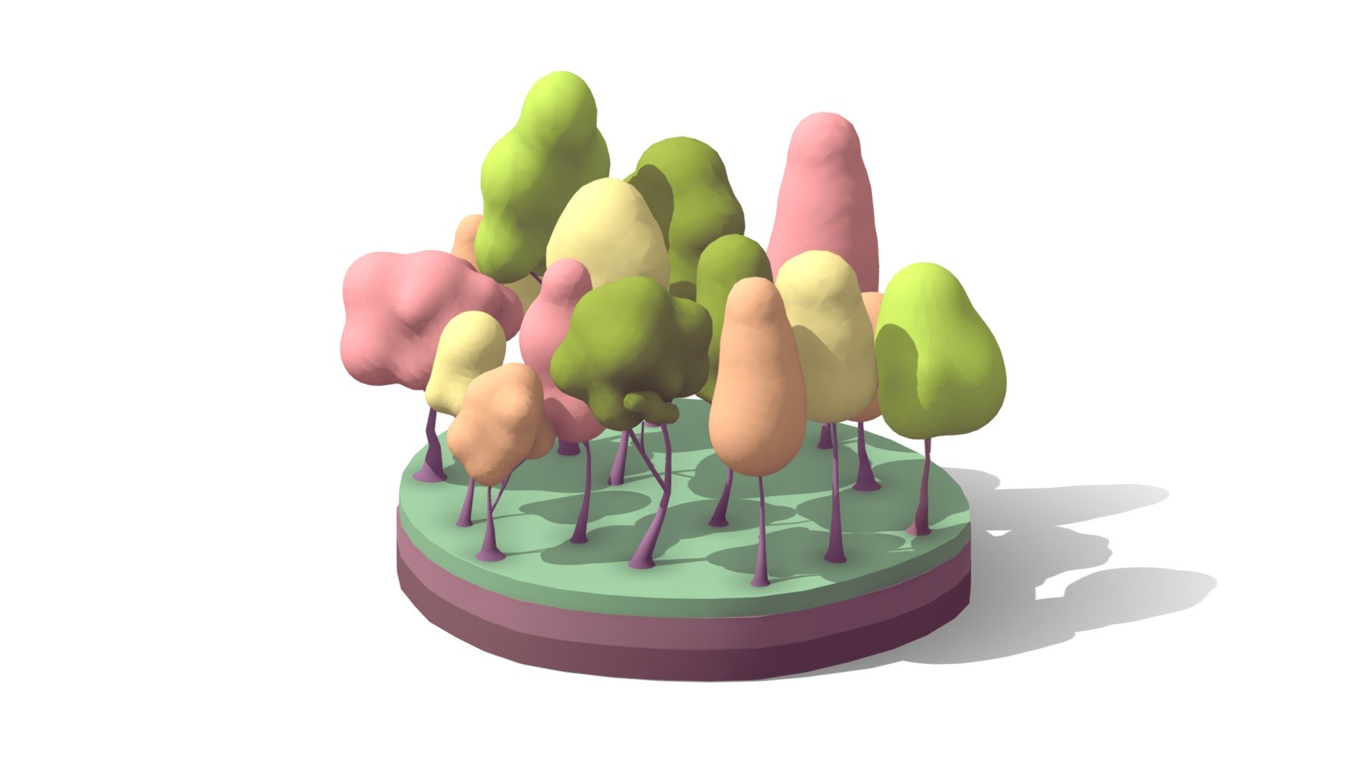 -Bubble Style liquid low poly 3d trees set..Works on Browser, Realtime Render Engines.
- Cartoon Trees Illustration Pack 3d Scene
-  Created on Cinema 4d R17
- Formats: .obj .fbx .c4d .3ds .stl
- 15 Trees
- Procedural Textured
- Game Ready, VR Ready