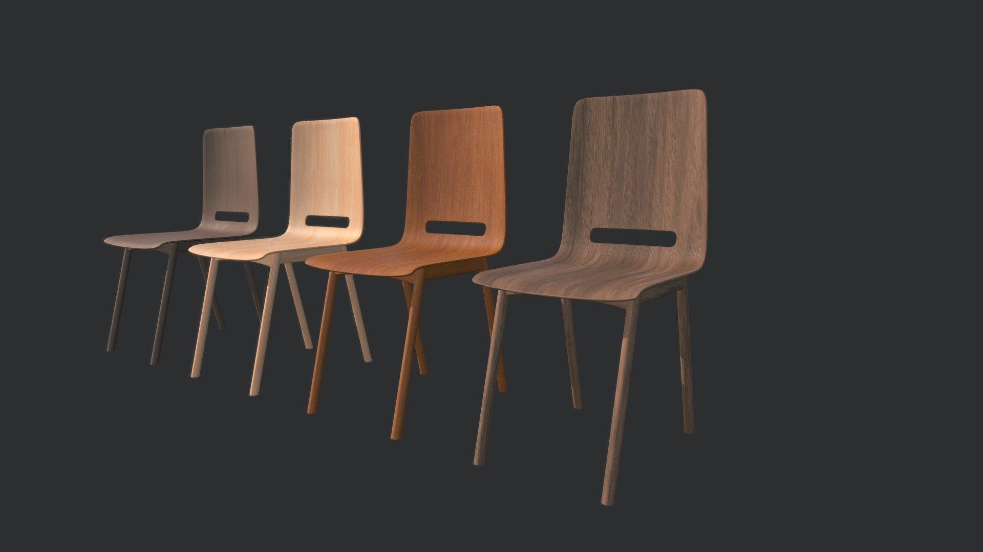 Wooden chair in 4 different textures from https://ambientcg.com/
Software used: blender