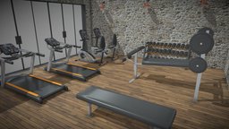 3D gym full object, bike, bench, set, exterior, unreal, loft, fitness, gym, indoor, natural, obj, ready, press, exercise, easy, hall, treadmill, fbx, metal, realistic, old, real, dumbbells, realis, effort, modeling, unity, unity3d, architecture, asset, game, 3d, low, poly, model, design, sport, interior, environment, enine