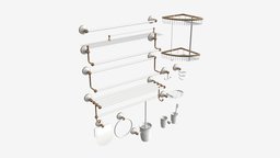 Bathroom Accessory Set Shelf Hanger bathroom, shelf, household, care, hanging, bath, rack, equipment, clean, towel, metal, hanger, fixture, dry, 3d, pbr, design, home, interior, wall