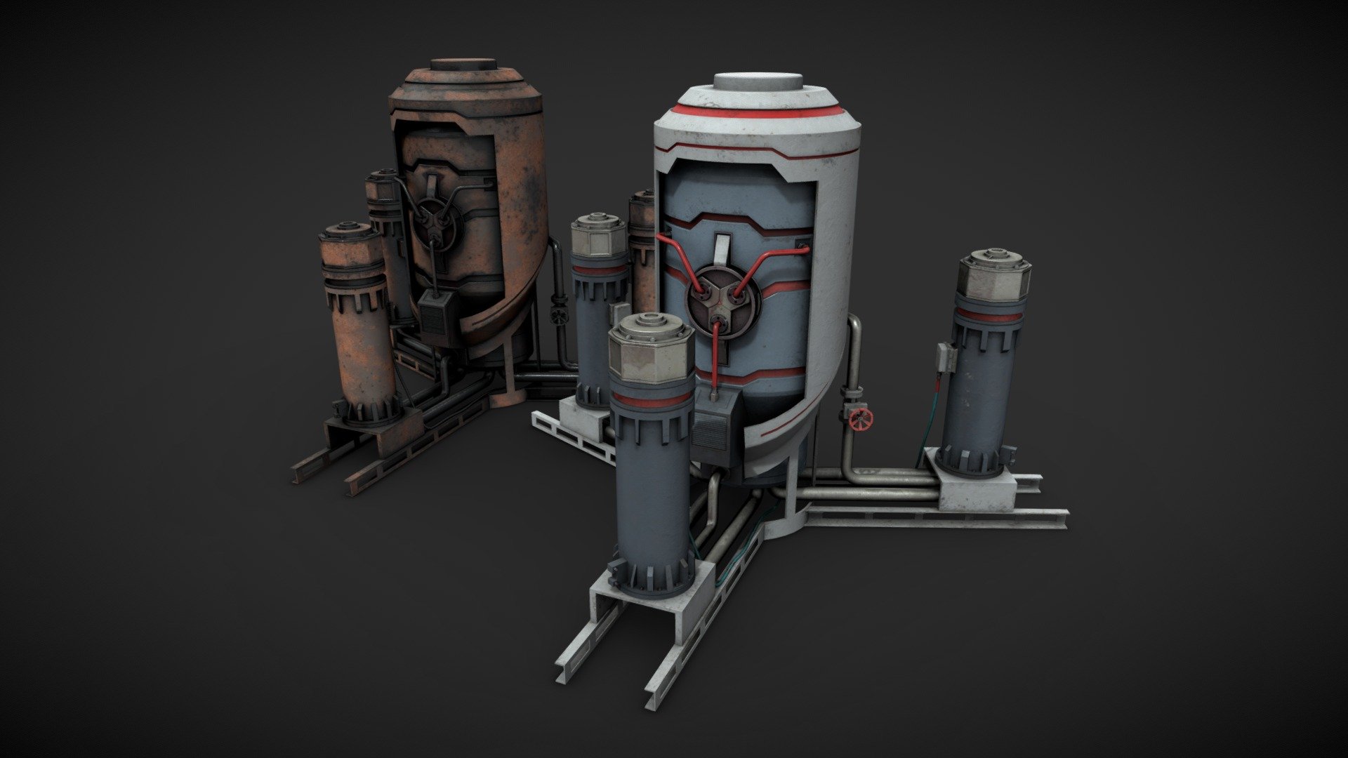 Machinery device for industrial visualizations 

4k PNG PBR textures included 

Painted and heavy rusted 

Non overlapped UVs.