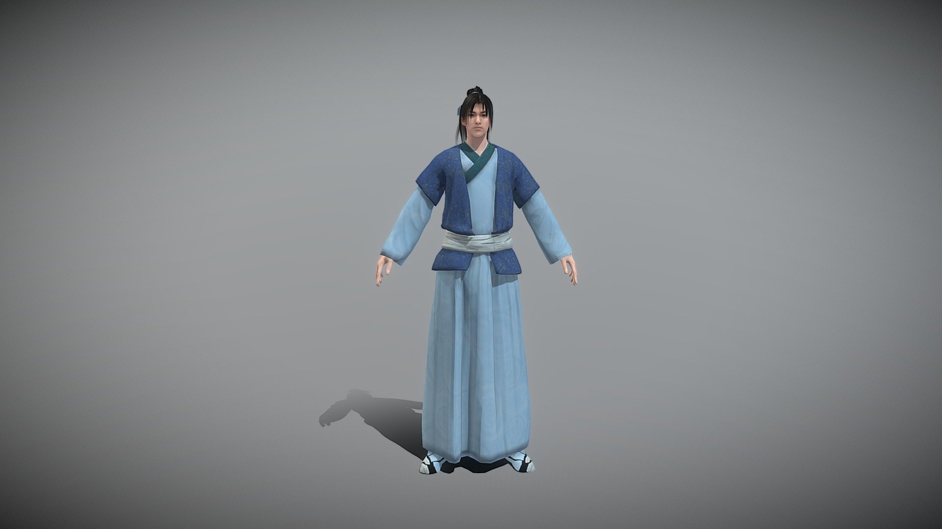 Here is an ancient chinese.  You can use it in your game or video.

1 material with 2048 * 2048 textures.

Triangles: 10849  Vertices: 8172

(Viewer Setting above are just a preview and may vary drastically depending on your lighting and shading setup on the final application)

If you have any questions, please feel free to contact me.
 
E-mail: zhangshangbin1314159@gmail.com
